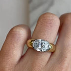 Solitaire Two Tone White Sapphire Oval Cut Engagement Ring For Women Belovegrace