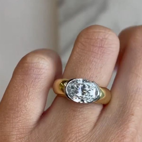 Solitaire Two Tone White Sapphire Oval Cut Engagement Ring For Women Belovegrace