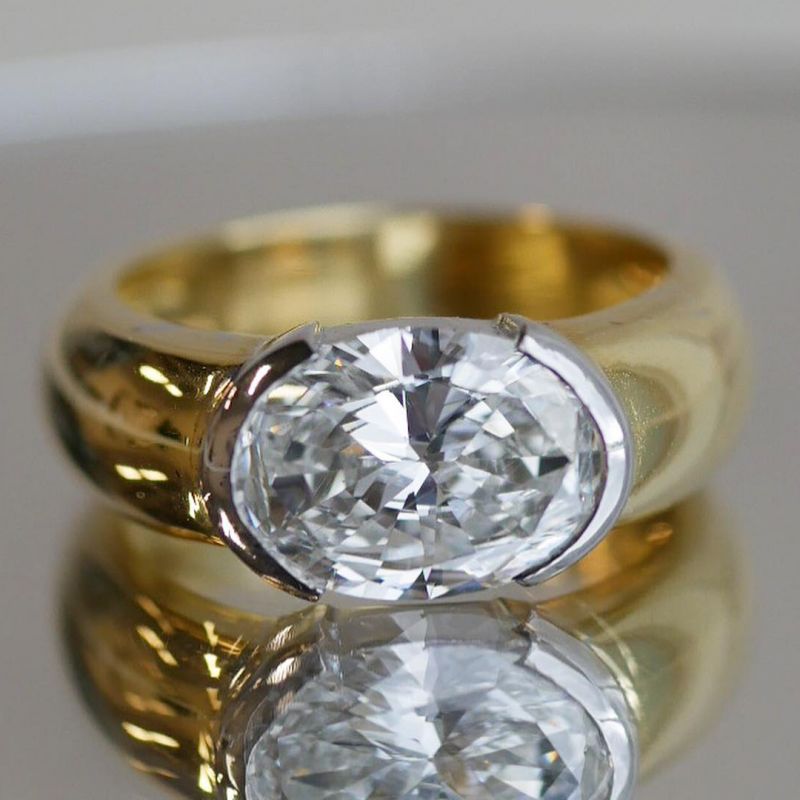 Solitaire Two Tone White Sapphire Oval Cut Engagement Ring For Women Belovegrace