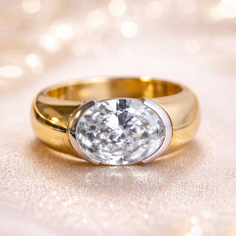 Solitaire Two Tone White Sapphire Oval Cut Engagement Ring For Women Belovegrace