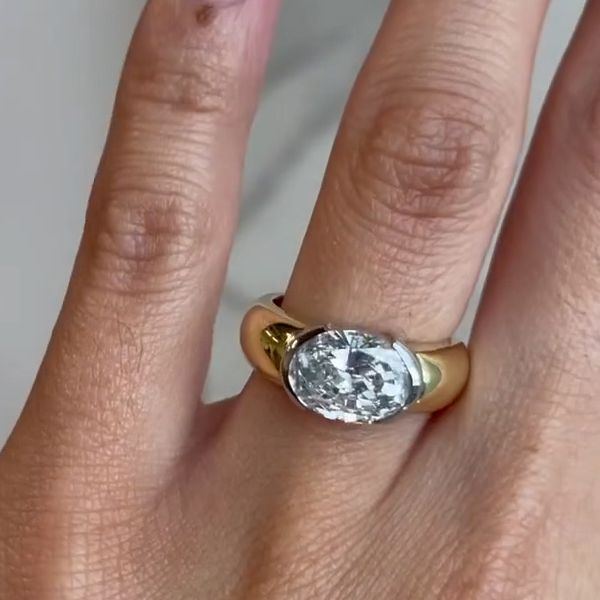 Solitaire Two Tone White Sapphire Oval Cut Engagement Ring For Women Belovegrace