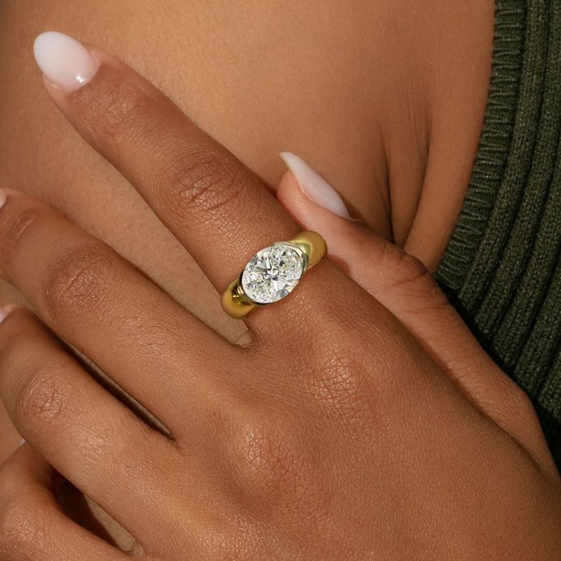 Solitaire Two Tone White Sapphire Oval Cut Engagement Ring For Women Belovegrace