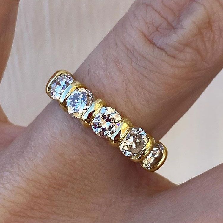 Golden Classic Round Cut White Sapphire Wedding Band For Women Belovegrace