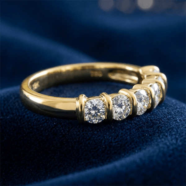 Prong Setting Yellow Gold Round Cut White Sapphire Wedding Band Ring