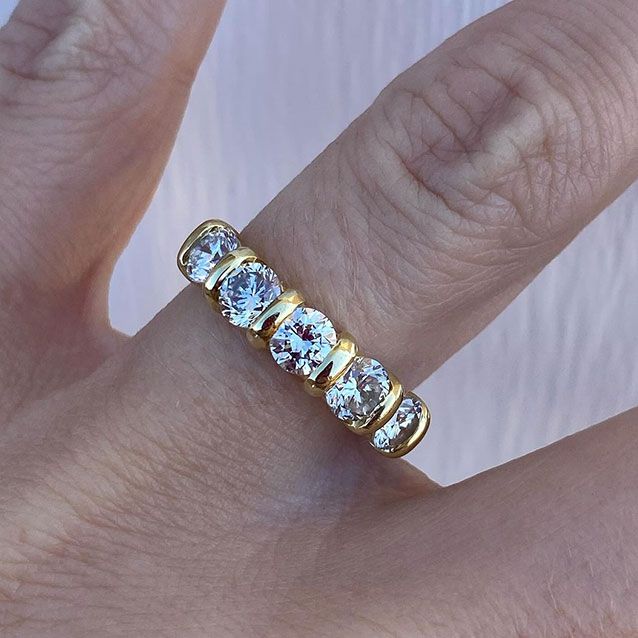 Golden Classic Round Cut White Sapphire Wedding Band For Women Belovegrace