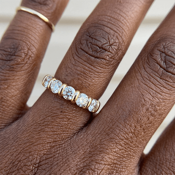 Prong Setting Yellow Gold Round Cut White Sapphire Wedding Band Ring