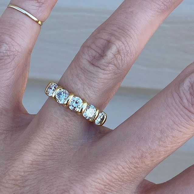 Golden Classic Round Cut White Sapphire Wedding Band For Women Belovegrace