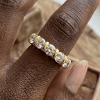 Prong Setting Yellow Gold Round Cut White Sapphire Wedding Band Ring