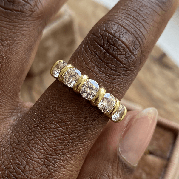 Prong Setting Yellow Gold Round Cut White Sapphire Wedding Band Ring