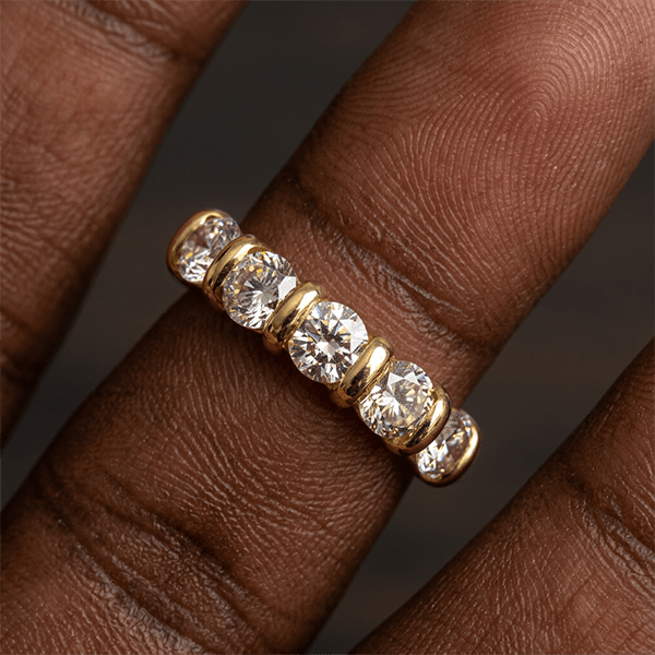Prong Setting Yellow Gold Round Cut White Sapphire Wedding Band Ring