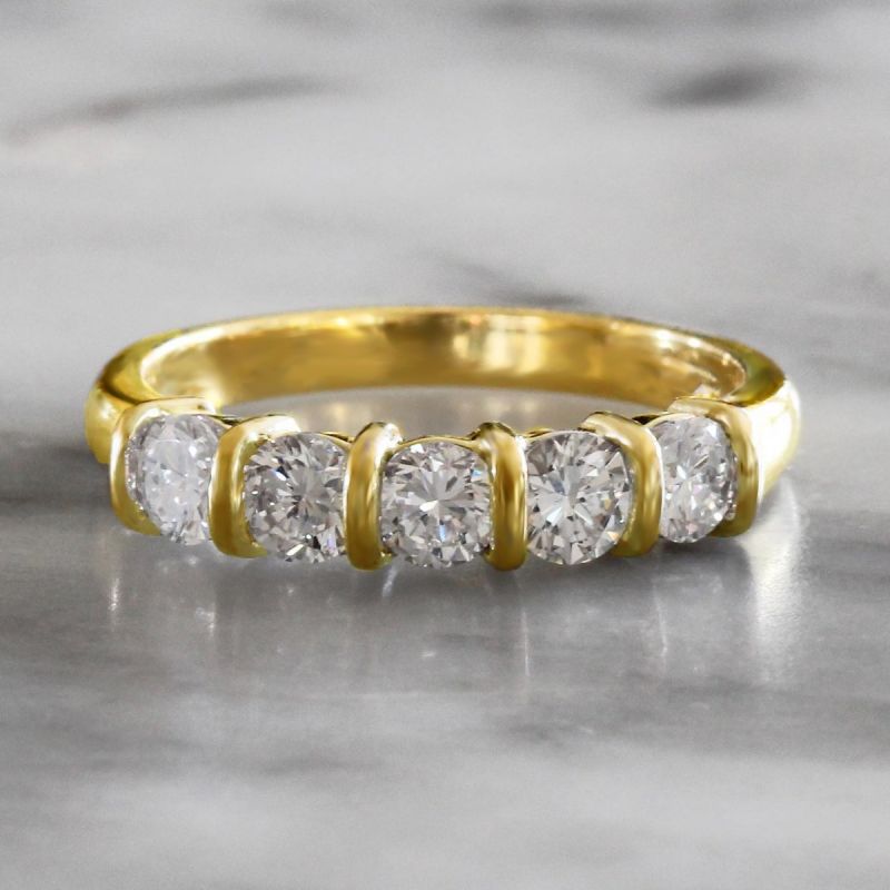 Prong Setting Yellow Gold Round Cut White Sapphire Wedding Band Ring