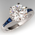 Classic Round Cut White & Blue Sapphire Engagement Ring For Women Belovegrace