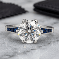 Classic White & Blue Sapphire Round Cut Engagement Ring