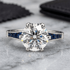 Classic White & Blue Sapphire Round Cut Engagement Ring