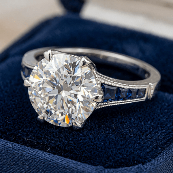 Classic White & Blue Sapphire Round Cut Engagement Ring