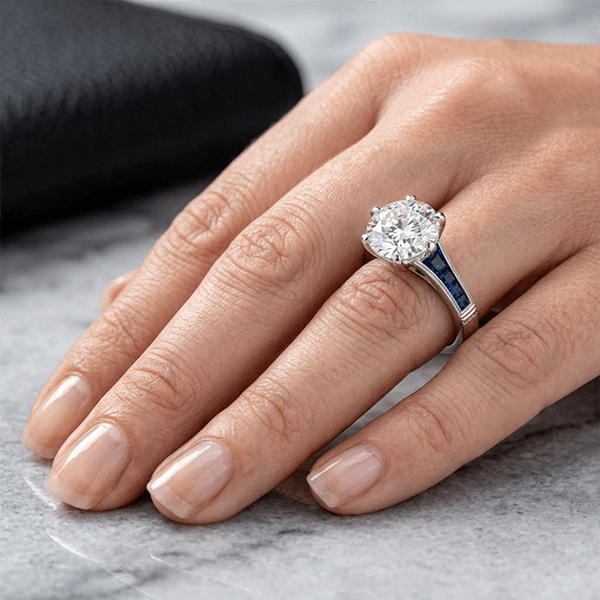 Classic White & Blue Sapphire Round Cut Engagement Ring