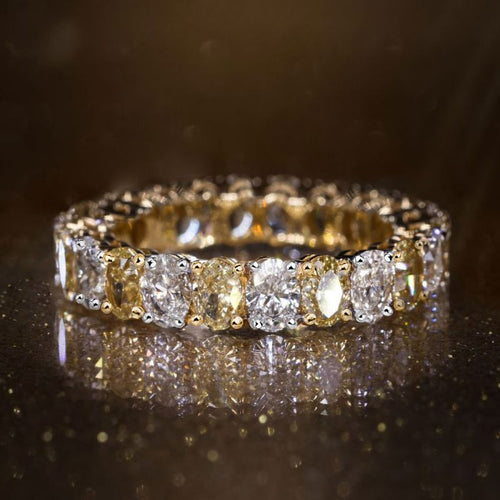 Golden Oval Cut White & Yellow Sapphire Wedding Band For Women Belovegrace