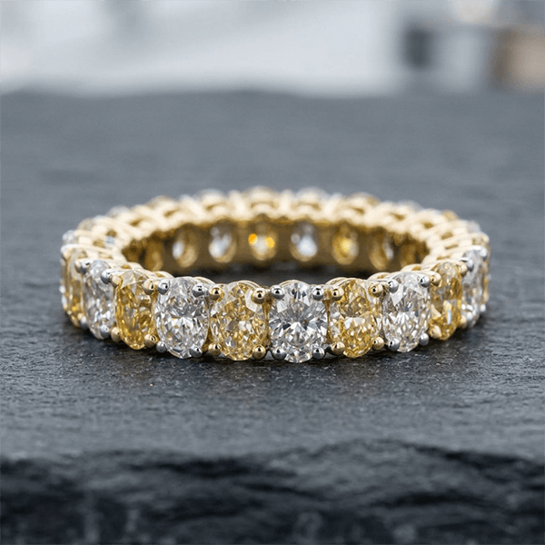 Alternating Canary Oval Cut Yellow & White Sapphire Eternity Wedding Band For Women