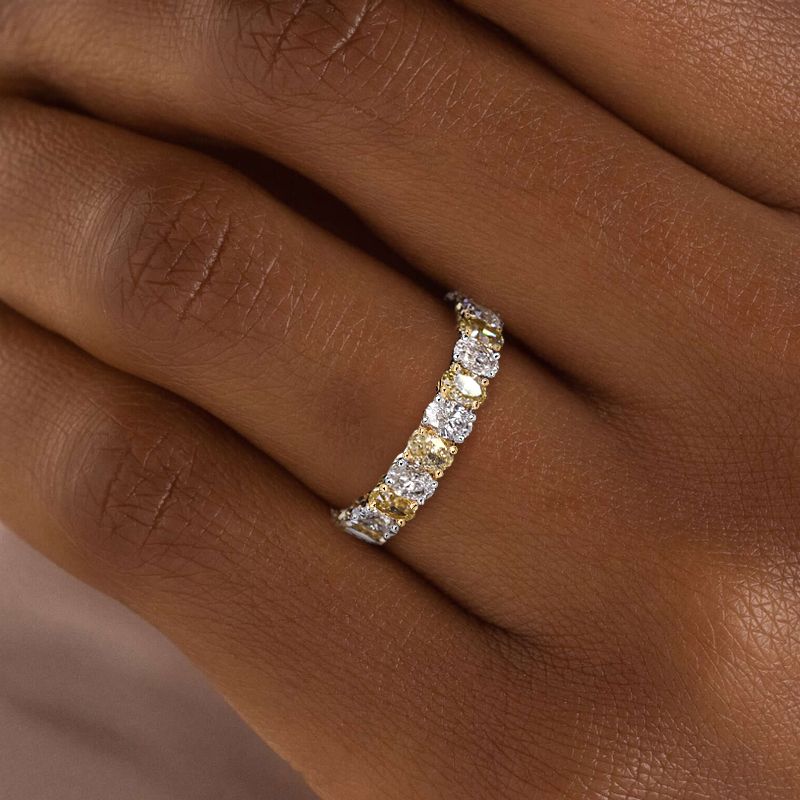 Golden Oval Cut White & Yellow Sapphire Wedding Band For Women Belovegrace