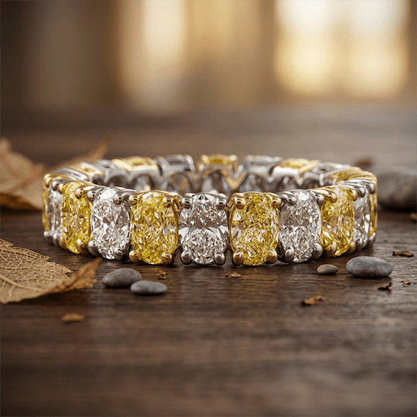 Alternating Canary Oval Cut Yellow & White Sapphire Eternity Wedding Band For Women