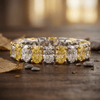 Alternating Canary Oval Cut Yellow & White Sapphire Eternity Wedding Band For Women