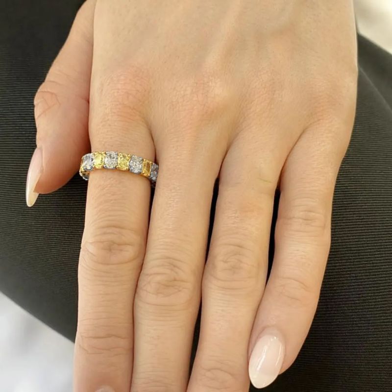 Golden Oval Cut White & Yellow Sapphire Wedding Band For Women Belovegrace