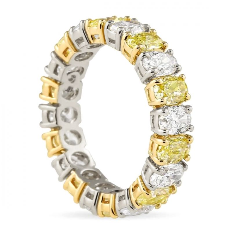 Golden Oval Cut White & Yellow Sapphire Wedding Band For Women Belovegrace