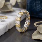 Alternating Canary Oval Cut Yellow & White Sapphire Eternity Wedding Band For Women