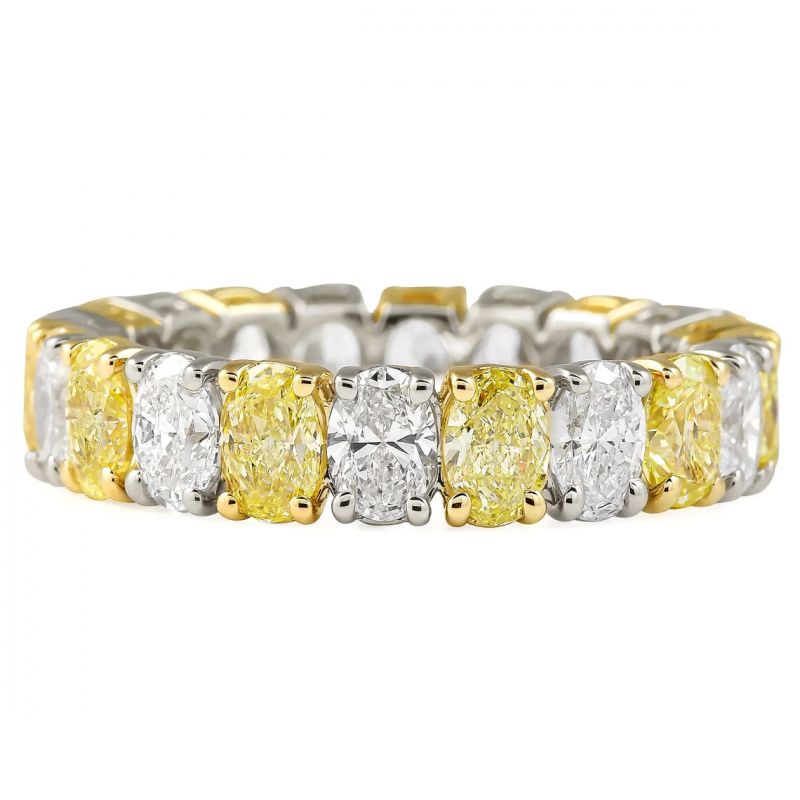 Golden Oval Cut White & Yellow Sapphire Wedding Band For Women Belovegrace