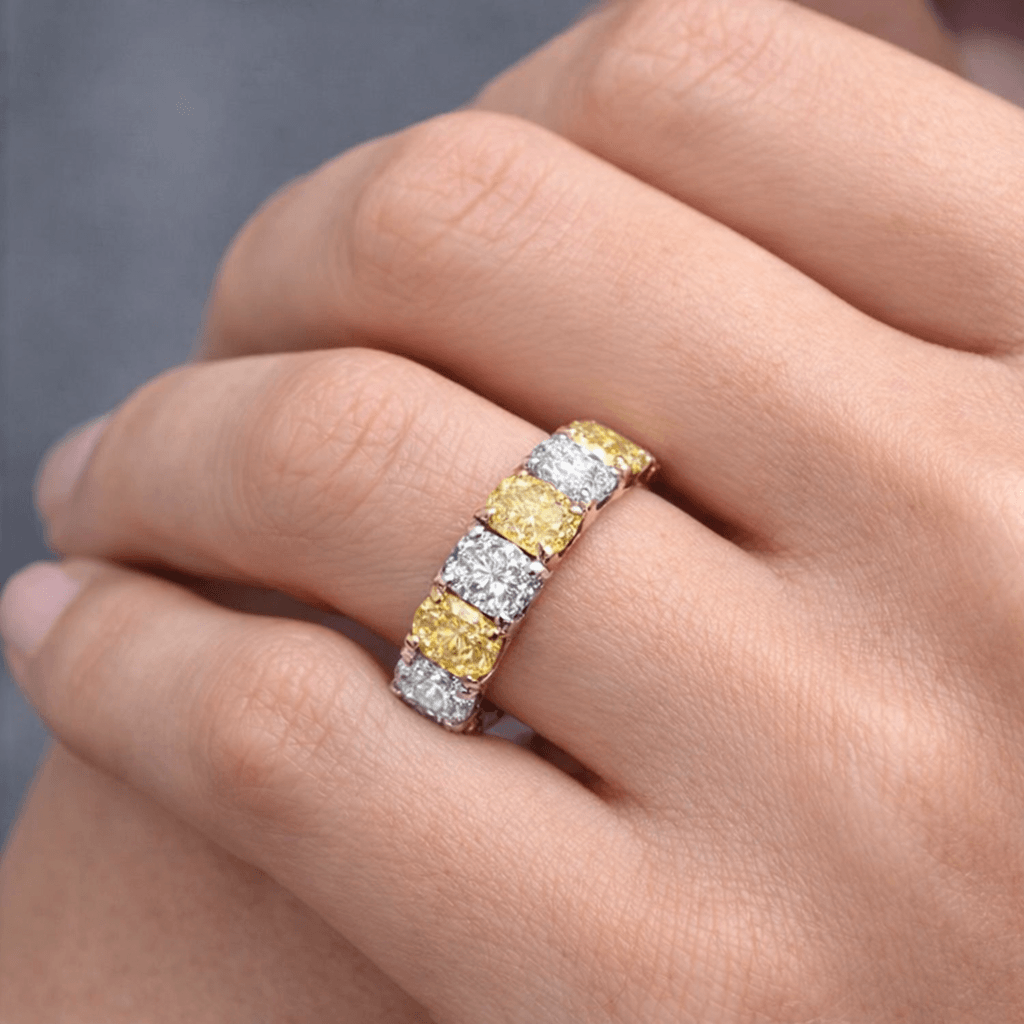 Alternating Canary Oval Cut Moissanite Eternity Wedding Band For Women