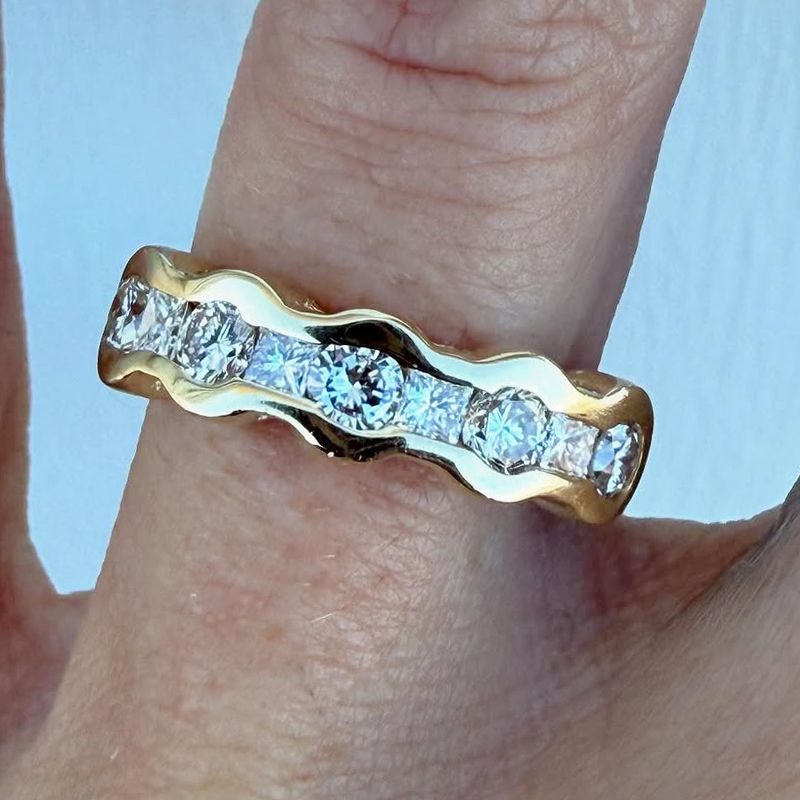 Golden Channel Set White Sapphire Round & Princess Cut Wedding Band For Women Belovegrace
