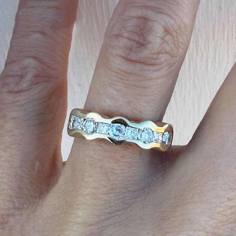 Golden Channel Set White Sapphire Round & Princess Cut Wedding Band For Women Belovegrace