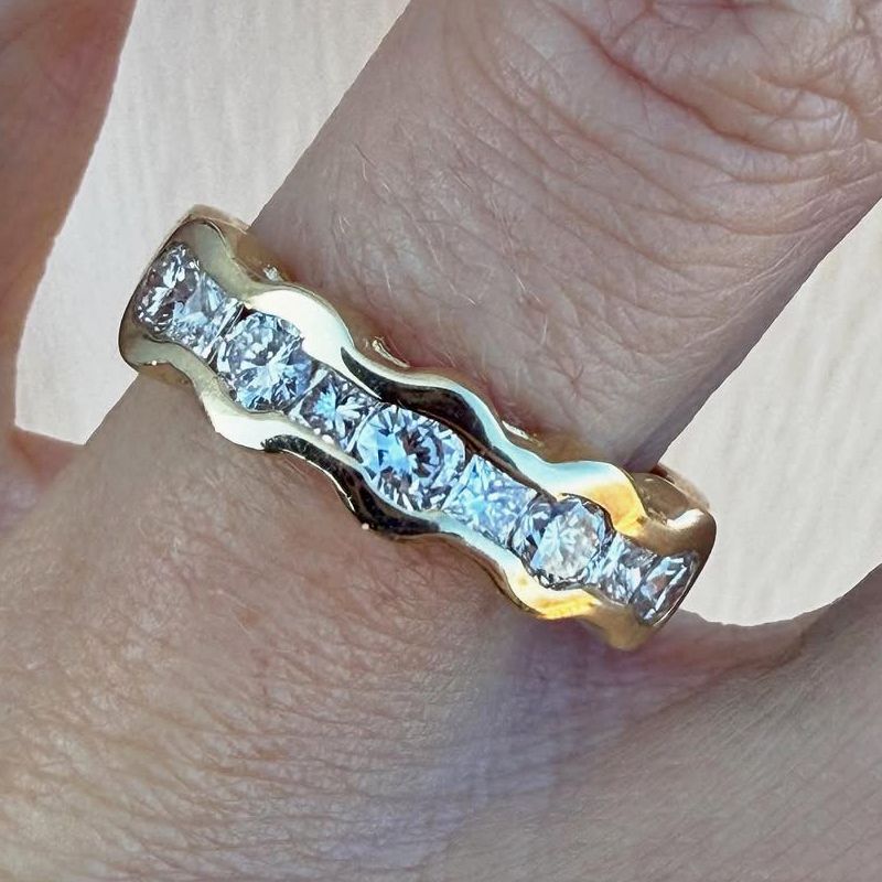 Golden Channel Set White Sapphire Round & Princess Cut Wedding Band For Women Belovegrace