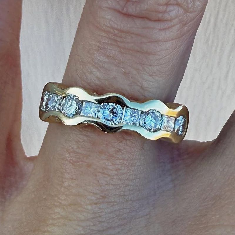Golden Channel Set White Sapphire Round & Princess Cut Wedding Band For Women Belovegrace