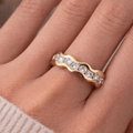 Wave Shape Yellow Gold Round & Princess Cut Wedding Band Ring