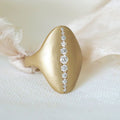 Golden Round Cut White Sapphire Oval Shield Ring For Women Belovegrace