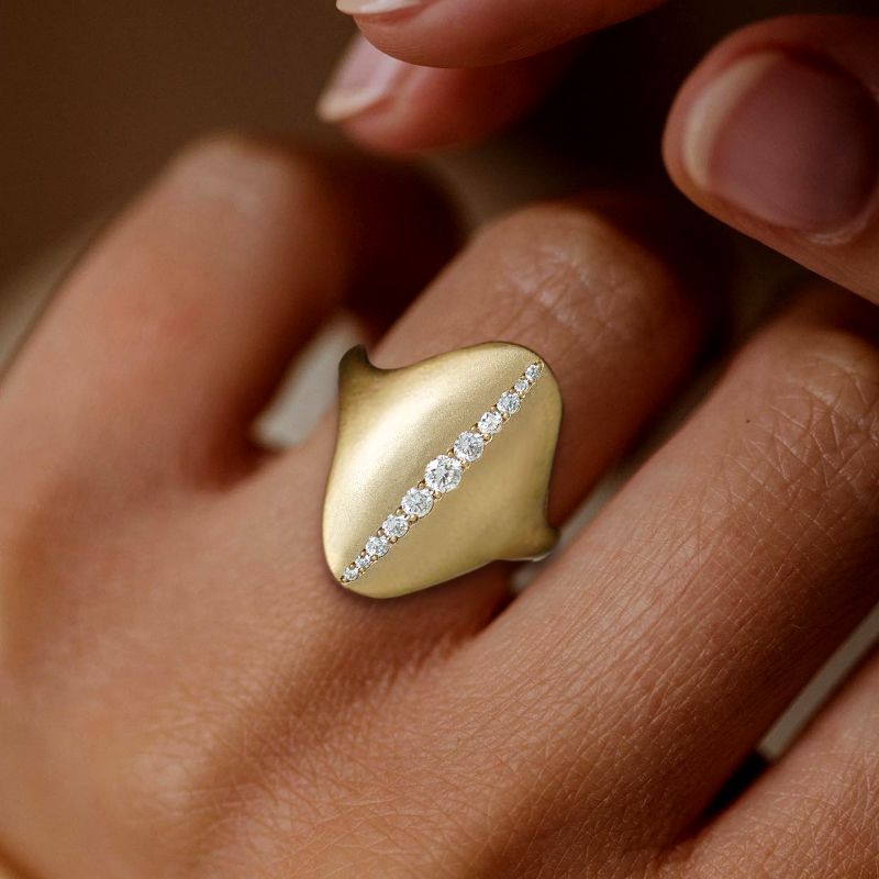 Golden Round Cut White Sapphire Oval Shield Ring For Women Belovegrace