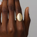 Golden Round Cut White Sapphire Oval Shield Ring For Women Belovegrace