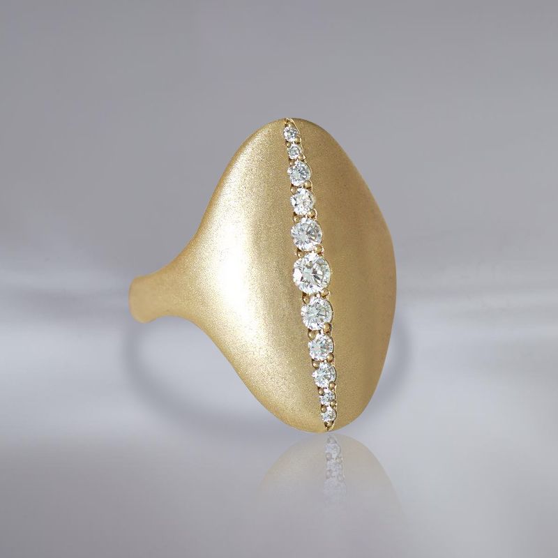 Golden Round Cut White Sapphire Oval Shield Ring For Women Belovegrace