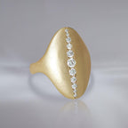 Golden Round Cut White Sapphire Oval Shield Ring For Women Belovegrace