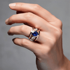 Bezel Set Yellow Gold 3 Stone Blue Sapphire Oval Cut Cocktail Engagement Ring