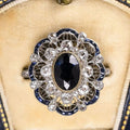 Art Deco Two Tone Halo Oval Cut Blue Sapphire Engagement Ring For Women Belovegrace