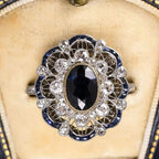 Art Deco Two Tone Halo Oval Cut Blue Sapphire Engagement Ring For Women Belovegrace
