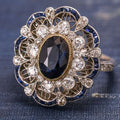 Art Deco Two Tone Halo Oval Cut Blue Sapphire Engagement Ring For Women Belovegrace