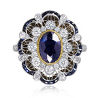 Art Deco Two Tone Halo Oval Cut Blue Sapphire Engagement Ring For Women Belovegrace