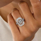 Halo Cushion & Round Cut White Sapphire Engagement Ring For Women Belovegrace