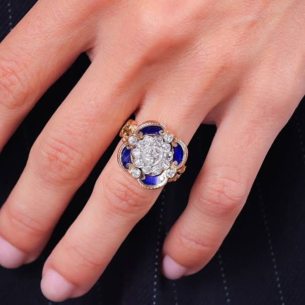 Two Tone Halo Round Cut White Sapphire Art Deco Engagement Ring For Women Belovegrace