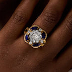 Two Tone Halo Round Cut White Sapphire Art Deco Engagement Ring For Women Belovegrace