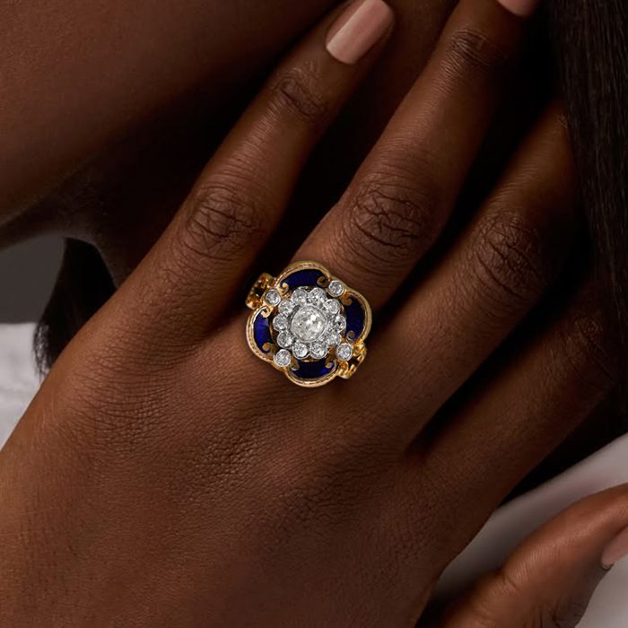 Two Tone Halo Round Cut White Sapphire Art Deco Engagement Ring For Women Belovegrace