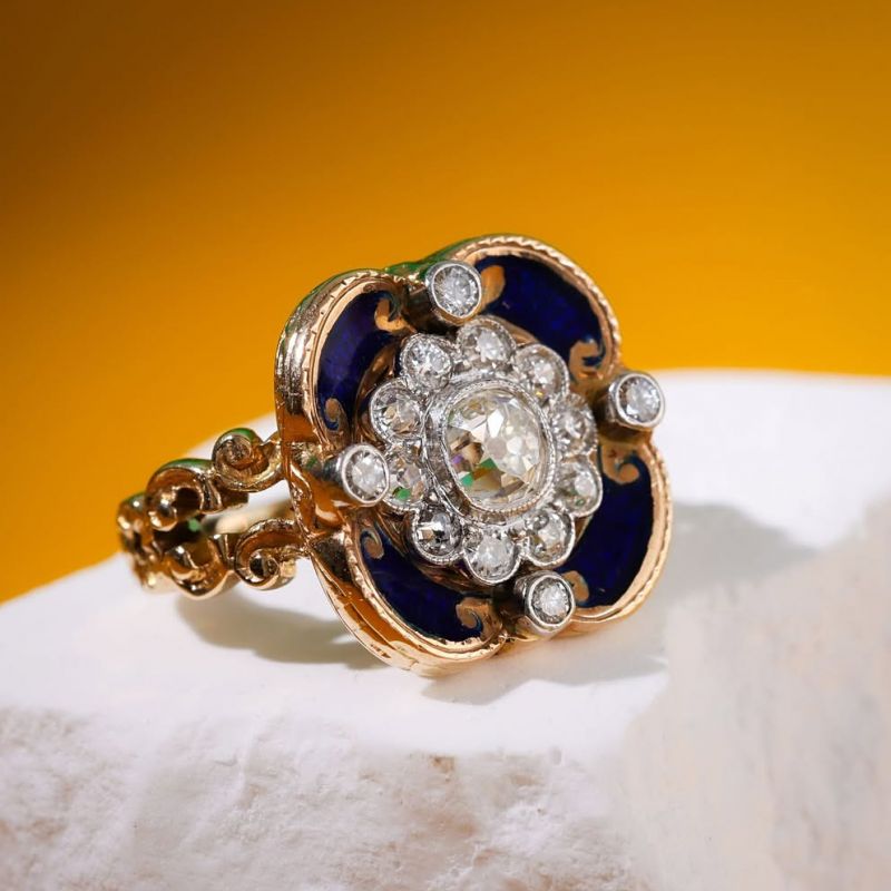 Two Tone Halo Round Cut White Sapphire Art Deco Engagement Ring For Women Belovegrace